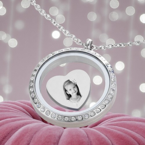 Glass locket necklace with - glass,