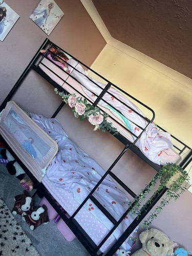 Black metal single bunk bed - bunk,