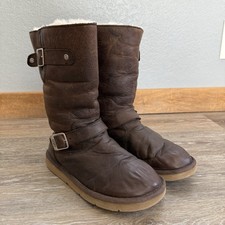 UGG Kensington Brown Leather Fur Lined Buckle Winter Boots 5678 Women’s Size 7