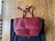 DKNY DARK RED PEBBLED LEATHER HANDBAG SHOULDER STRAP TOTE W/ DUST BAG