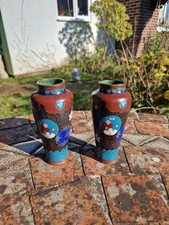 small pair Antique 19thc Japanese Cloisonne Vases  3.5" 19thc