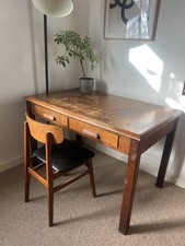 L(382) Solid Wood 1940’s Teachers Desk With 2 Drawers 