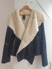 Vintage Black Suede and Cream Faux Fur Jacket Size M