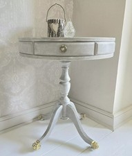 Hand painted grey vintage drum table with drawers