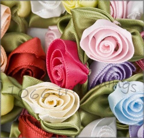 100 satin ribbon roses - 100,
