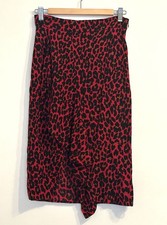 Zara Women's Midi Skirt - Red Leopard Print - Front Split With Ruffle - Size S