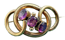 Antique Victorian Lovers' Forget-Me-Not Knotted Brooch Pinchbeck Triple Amethyst