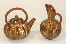 Linthorpe pottery teapot with lid & jug good condition brown/cream glaze 2 items