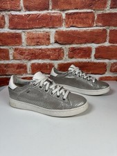 Geox Silver Leather Ladies Trainers Size 3 EU 36 Snakeskin Print Lace Up Shoes