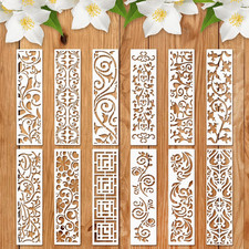 12 Pieces Border Leaf Stencil, Reusable Stencils for Furniture Painting, Cake De