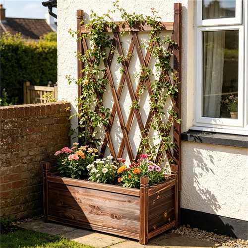 Wood planter trellis garden - planter,