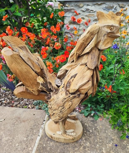 Large handmade teak cockerel - large,