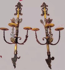 2 Vintage Bronze candelabra French Louis XV Gilt 36” Wall Sconces