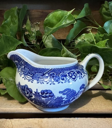 Vintage aged white blue china - blue,