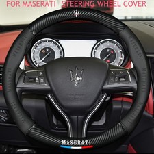15" Steering Wheel Cover Carbon Fibre+PU Leather For 1946-2025 Maserati All Cars
