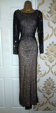 ADRIANNA PAPELL Size 10 Black Sequin Maxi Long Evening Party Prom Dress Gown