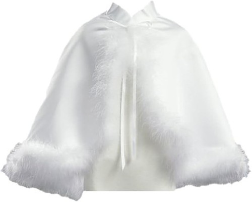 White satin cape marabou - white, first