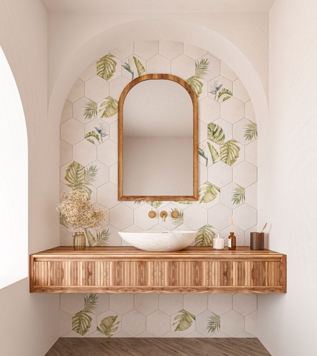 Floral ivory hexagon porcelain - floral,