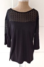 Ladies Black Lace Bodice T-shirt Top Bu Linea Tesini Size 14 NEW