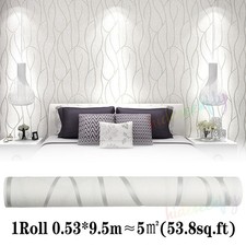Silver White 3D Damask Wallpaper Rolls Wave Stripes Textured Embossed Wall Decor