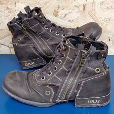 REPLAY Mens Lace-Up Ankle Boots Brown Double Zip Synthetic UK 8 Casual 