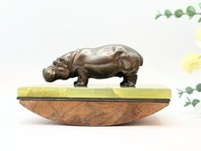 Art Deco Asprey London Bronze Hippo Desk Blotter Onyx Paperweight Gift c1920s
