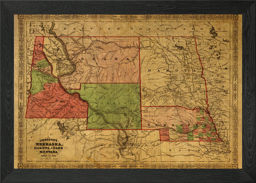 Vintage map old west framed - map,
