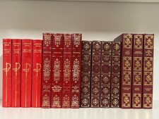 Vintage Red Faux Leather Gilt Decorative Books 16in Display Gift Set UK