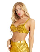 UK Women's Glitter Sparkle Sequins Beading Bralette Belly Dance Padded Bra Top