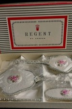 VINTAGE REGENT OF LONDON VANITY DRESSING TABLE SET BONE CHINA & LACE NEW (23(u)