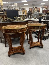 Pair of French Ormalu Louis XVI Bedside / Lamp Side Tables with Drawer & Inlay