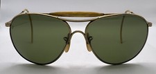 Vintage American Optical AO Pilot Aviator Sunglasses Ear Hook Green Lens