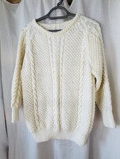 Hand Knitted Aran Pullover, Cream, Round Neck Size 14 New Sleeve Length 16 "