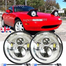 Chrome Pair 7'' LED Headlights Hi/Lo Beam Fit Mazda MX5 Mk1 Miata Eunos Roadster