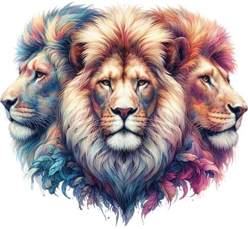 Colourful lion head face - colourful,