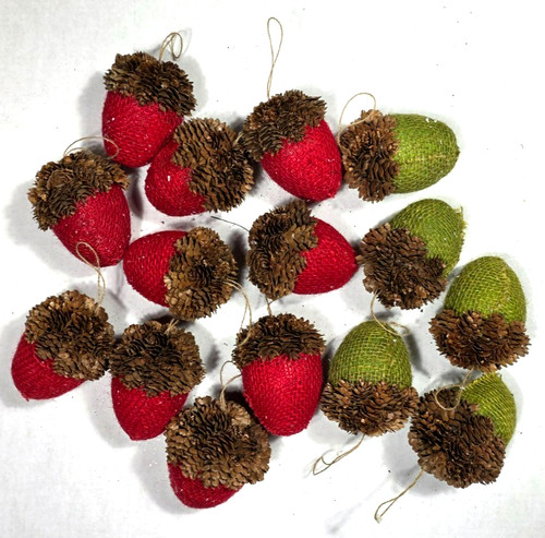 Acorn red green burlap - acorn,