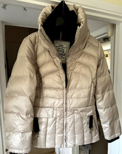 Mango Coat Puffer Jacket Womens Size M Medium Duck Down Beige/Cream Winter Warm