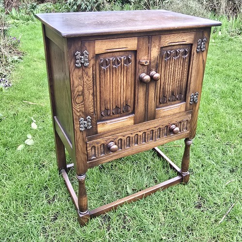 Small antique oak bedside - oak,