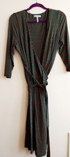 Pepperberry Lola Wrap Dress in Green/Gold/Black, Size UK16 Curvy/Really Curvy