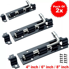 2x  Large Garden Gate Shed Sliding Door Tower Bolt Black Latch Catch