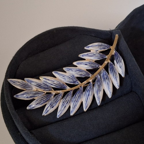 Vintage blue white enamel leaf - blue,