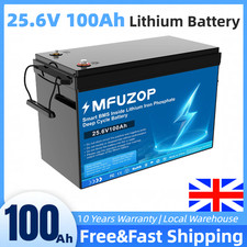 24V 100Ah Lithium Battery LiFePO4 15000+Deep Cycles 2560wh BMS Off-Grid Solar RV