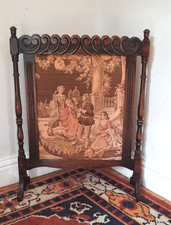 Vintage Antique Edwardian Oak Fire screen With Romantic Tapestry Centre