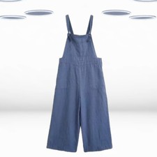 Ex White Stuff Women's Wide Leg Linen Dungaree in Mild Blue