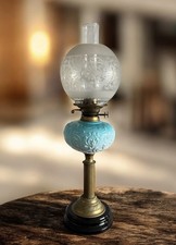 Vintage Falk Brass Duplex Oil Lamp With Raised Glass Font, Shade & Chimney 66cm