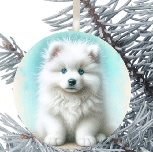 Samoyed dog hanging bauble - dog,