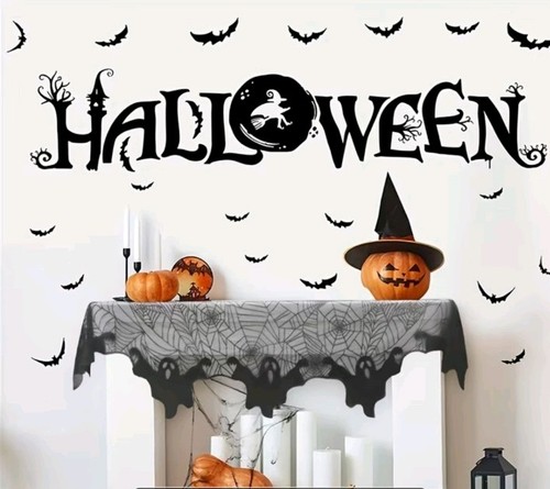 Halloween black lace runner - black,