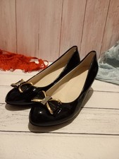 Patent Black Shoes Shiny Womens UK Size 5 Kitten Heel Shiny Black Bow Design