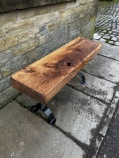 Beautiful Handmade Solid Oak Bench With Mild Steel Legs Rustic Solid Heavy