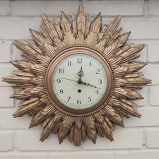 Vintage Smiths Gold Gilded Sunburst Clock – Art Deco MCM – Working – 50cm